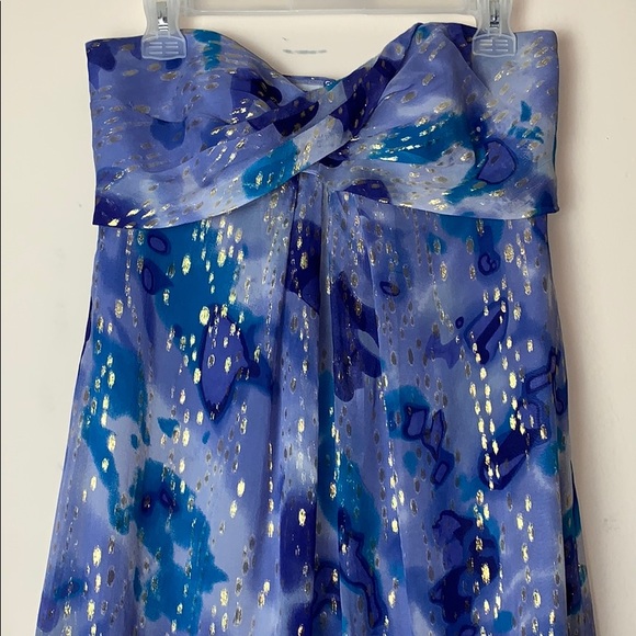 Blue & Gold Strapless Dress - Picture 2 of 8